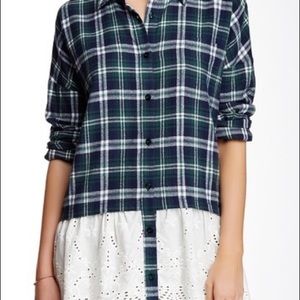 Blu Pepper Lace Hem Plaid Blouse